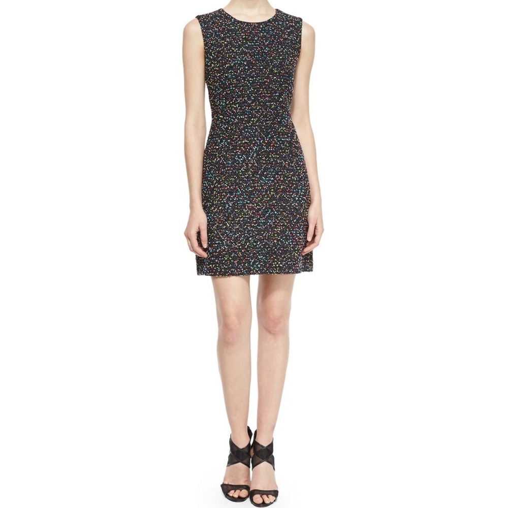 Diane von Furstenberg Confetti Tweed Sleeveless Sheath Dress Black Womens 12 EUC